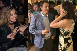 Brindis entre participantes en evento de citas premium organizado por Match Match Agency.