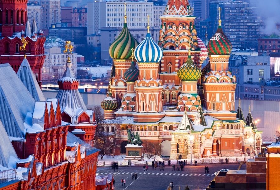 Colorful Saint Basil's Cathedral in Moscow, a romantic travel destination for couples seeking unique experiences.